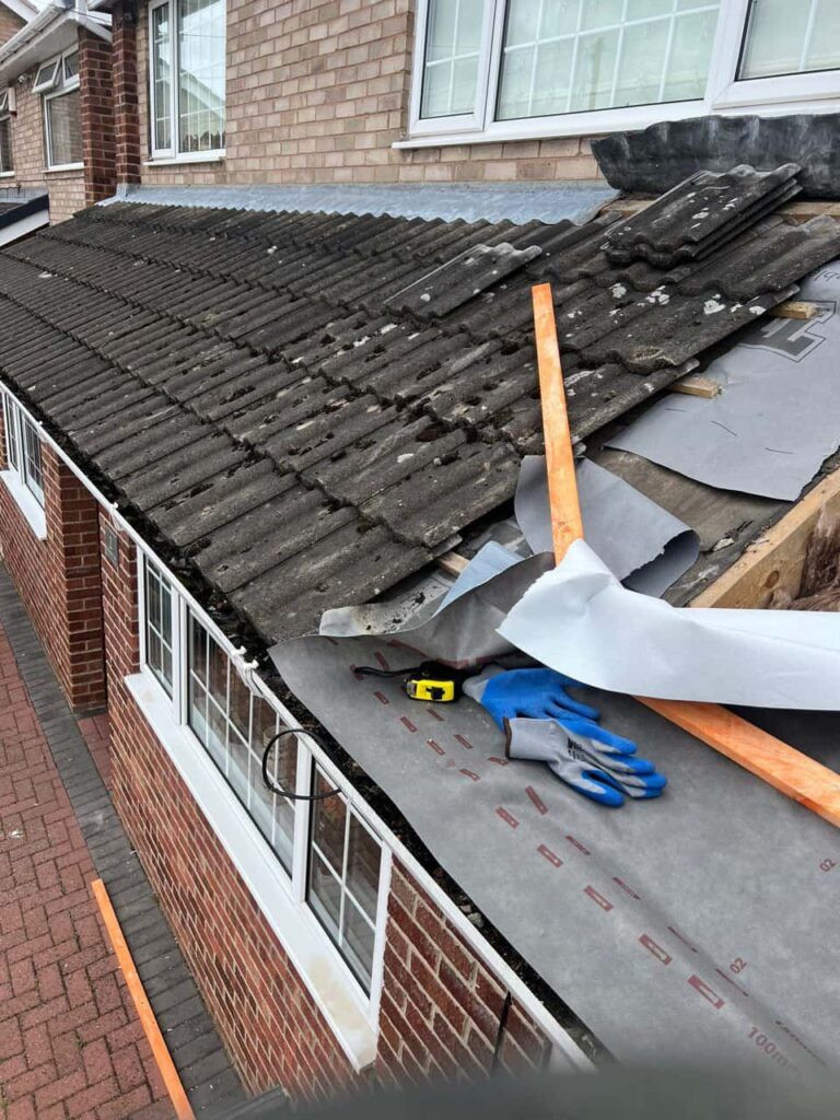 This is a photo of a pitched roof which is being repaired. The existing roof was leaking badly. Works carried out by Swanley Roofing Repairs